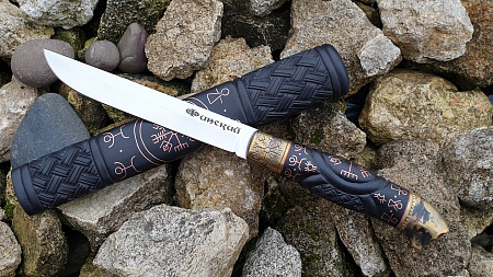 Нож Финский Puukko - 2: сталь кованая 95Х18 рукоять черный граб, ножны дерево
